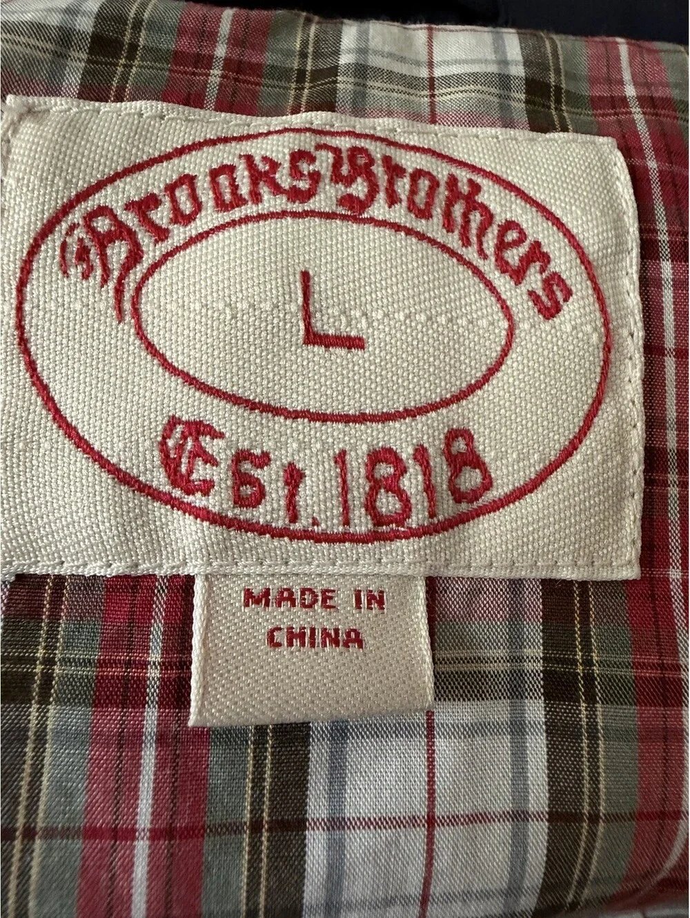 Brooks Brothers Down Puffer Vest Mens Large Navy Blue Plaid Lined Fleece Logo